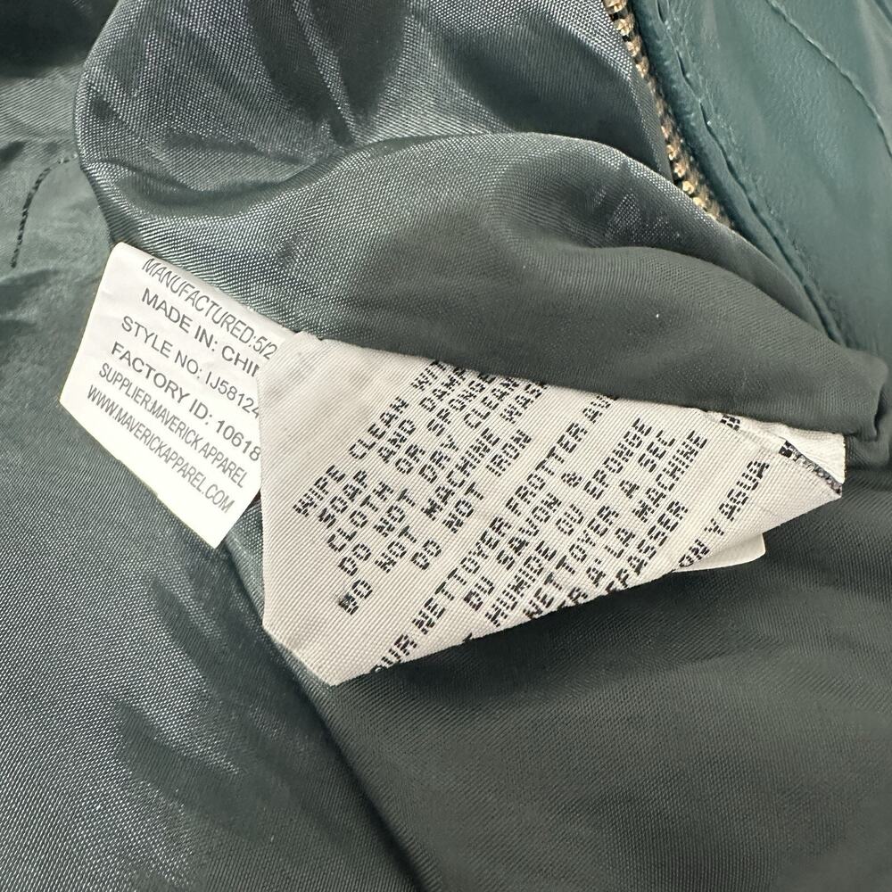 Vintage Y2K Jacket Delias Small Dark Green Faux Vegan Leather Moto Indie Grunge - Picture 12 of 13